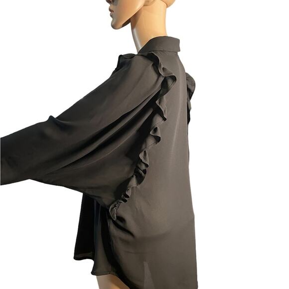 Leith black long sleeve lightweight button down ruffle blouse size medium - Picture 6 of 13